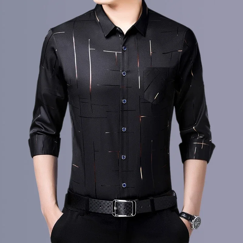 Men\'s Casual and Fashionable Long Sleeved Printed Shirt, Non Ironing and Wrinkle Resistant Business Top