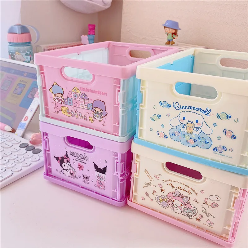 Cinnamoroll My Melody Kuromi Pvc 15Cmx21Cmx10Cm Kawaii Desktop Folding Organizing Basket Anime Sanrioed Stationery Storage Box