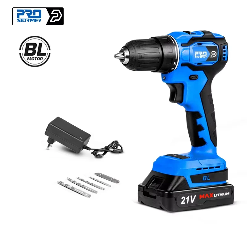 21V Brushless Drill 40NM Cordless Mini Electric Driver Screwdriver Household Power Tools 5pcs Bits by PROSTORMER