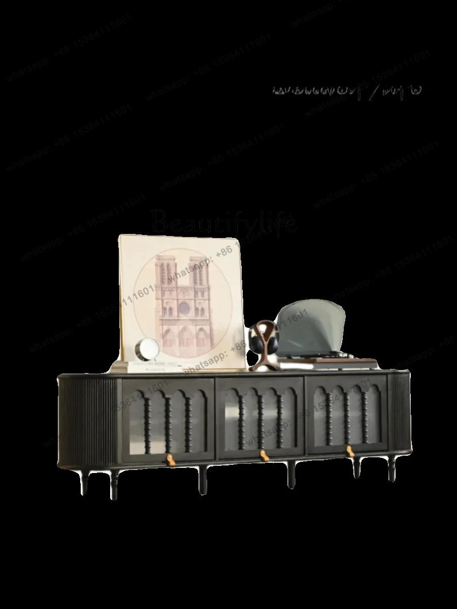 

FG26French solid wood TV cabinet smoked black small apartment living room locker American retro floor cabinet