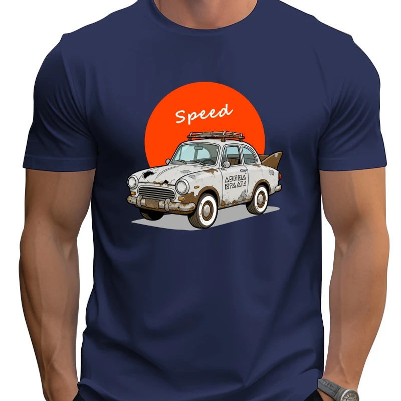 

car Cartoon Loose large size Speed cab fashion T-shirt breathable comfy crewneck Street Hip Hop Fun 100% Cotton Top