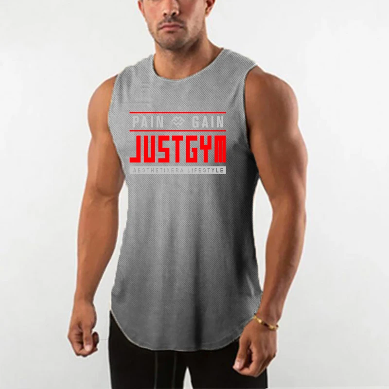 Quick Dry Polyester Printed Mens Breathable Fitness Vests Gym Training Bodybuilding Summer Breathable Round Neck Sleeveless Tops