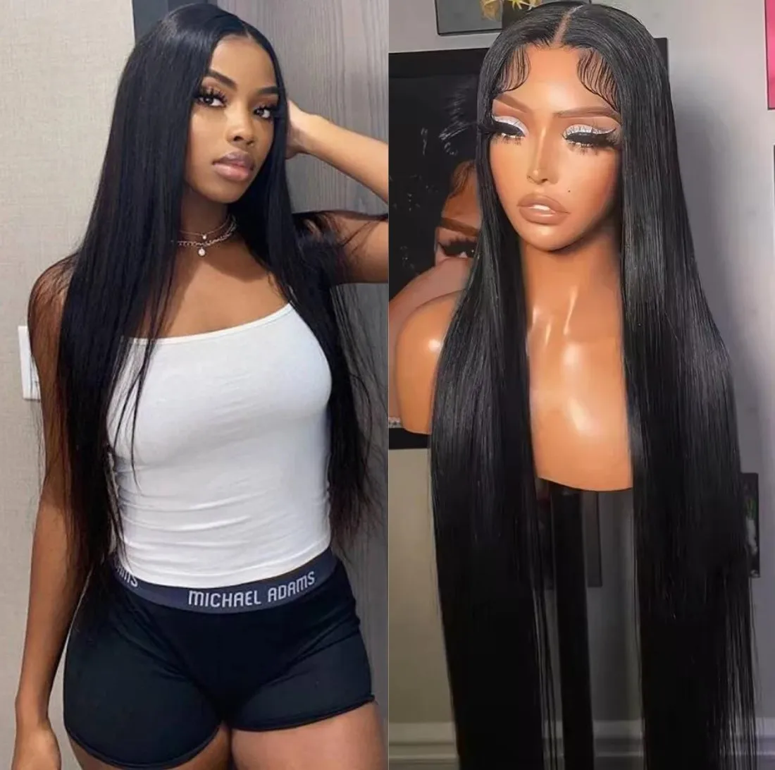 透明300密度ボーンストレート13x4レースフロントウィッグ生え際処理済み13x6 HDレースフロントウィッグブラジル人毛女性用