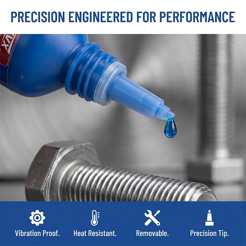 10ml Blue Medium-Strength, Removable Anaerobic Threadlocker, for Fixing Screws and Nuts, Suitable for All Metal Threaded Assemblies; Replaces Washers