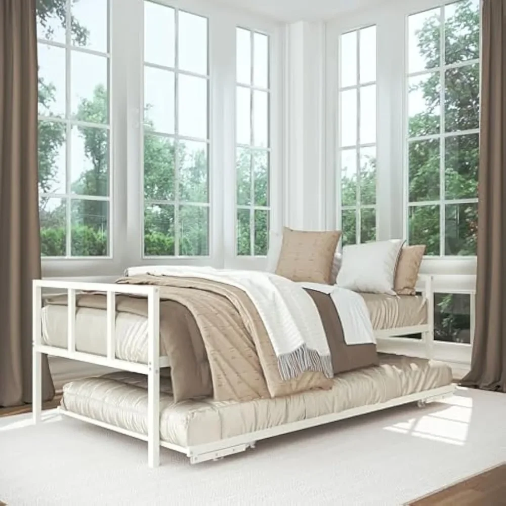 Twin size Fold Up Trundle Bed Set, Daybed with Pop Up Trundle for ideal for small living spaces，pop-up trundle Bed