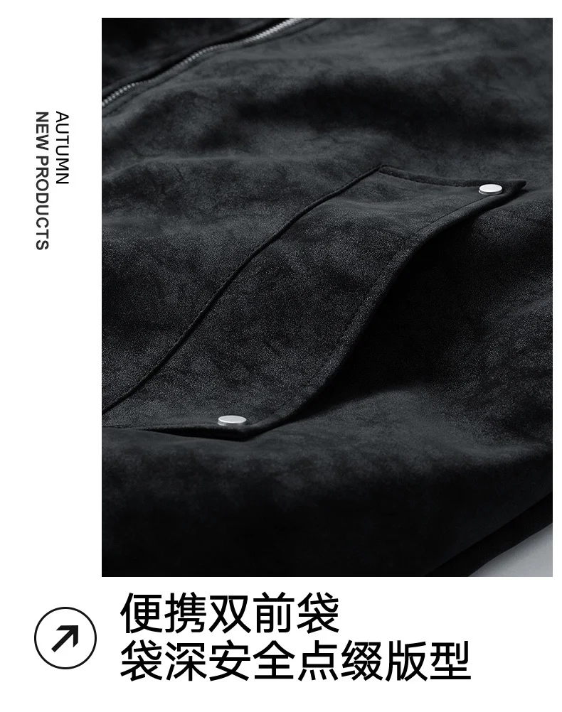 Men Casual Winter Faux Suede Bomber Jacket Stand Collar Parkas Motorcycle Coa Zip Up Warm Thickened Outerwear Fashion 28518