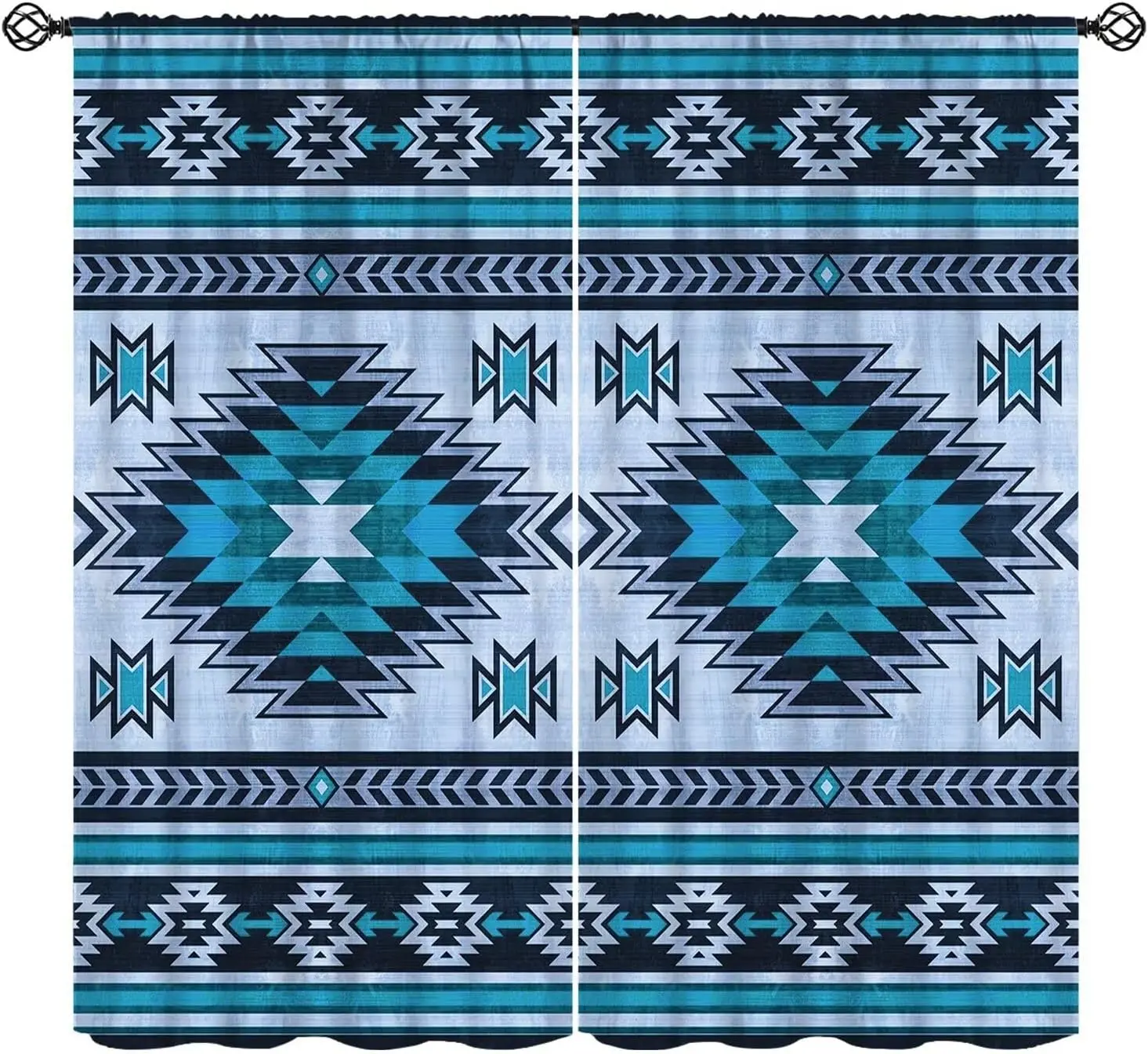 Boho Tribal Geometric Blue Curtain Panels Polyester Window Treatment Living Room Bedroom Aztec Style Hanging Curtain for Home De