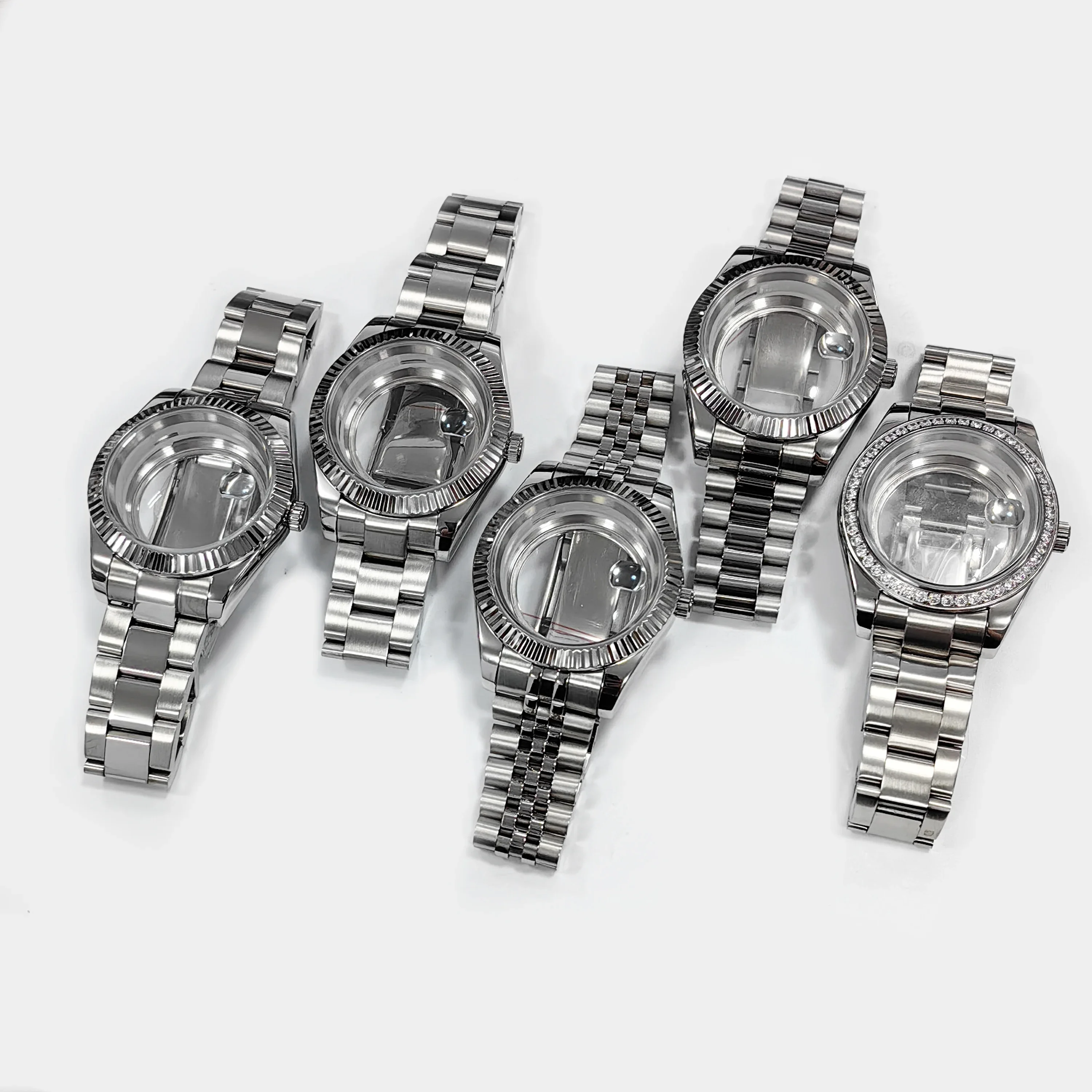 Watch accessory 41mm silver dog tooth ring case+with transparent sapphire mirror magnifying glass suitable for 8285 movement