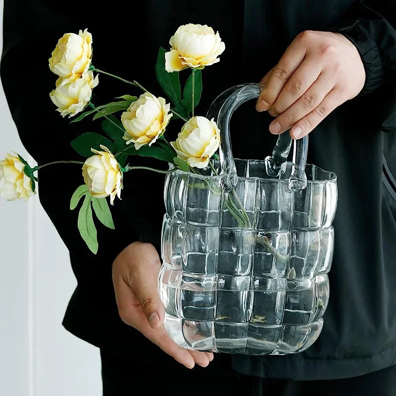 Handbag Vase Multifunctional Glass Bag Flower Pot Aquatic Plant Fish Tank Garden Home Water Arrangement Ornaments Wedding Decor