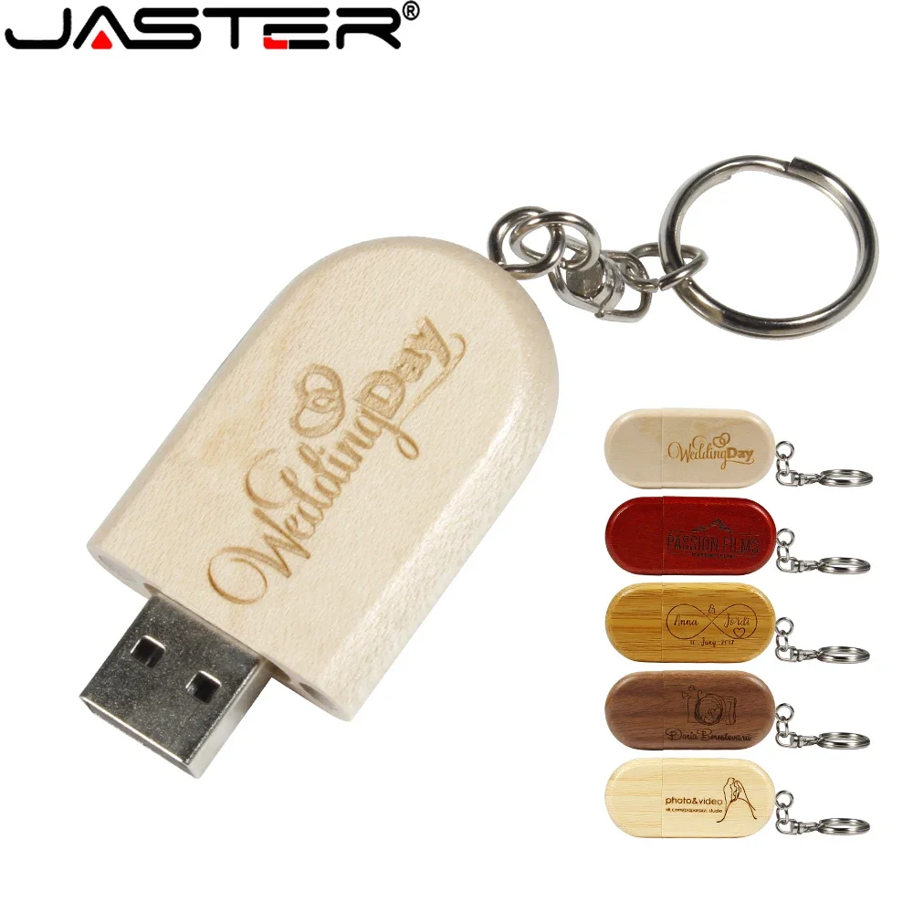 JASTER Natural Wood USB Flash Drives 128GB 64GB Maple Key Chain Pen Drive 32GB Free Custom Logo Wedding Photography Memory Stick