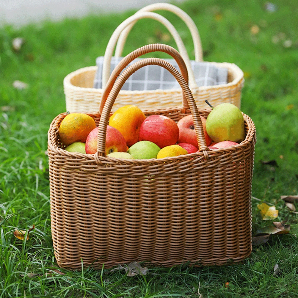 

Plastic Handheld Basket Multipurpose Storage Container with Handles for Home Hotel Desktop Fruit Snack Storage Easy Clean