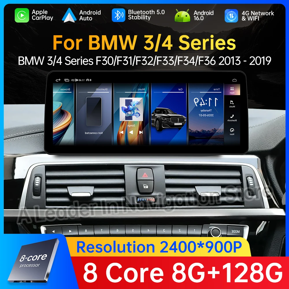 Android 16 Wireless Carplay for BMW 3 4 Series F30 M3 M4 F80 F82 F83 2013 - 2019 Car Multimedia Radio Player QLED Screen Tool