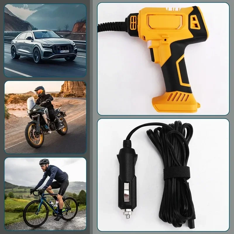 Apto para dewalt bateria compressor de ar automático inflator pneu bomba elétrica sem fio com medidor de pressão digital para bicicleta carro