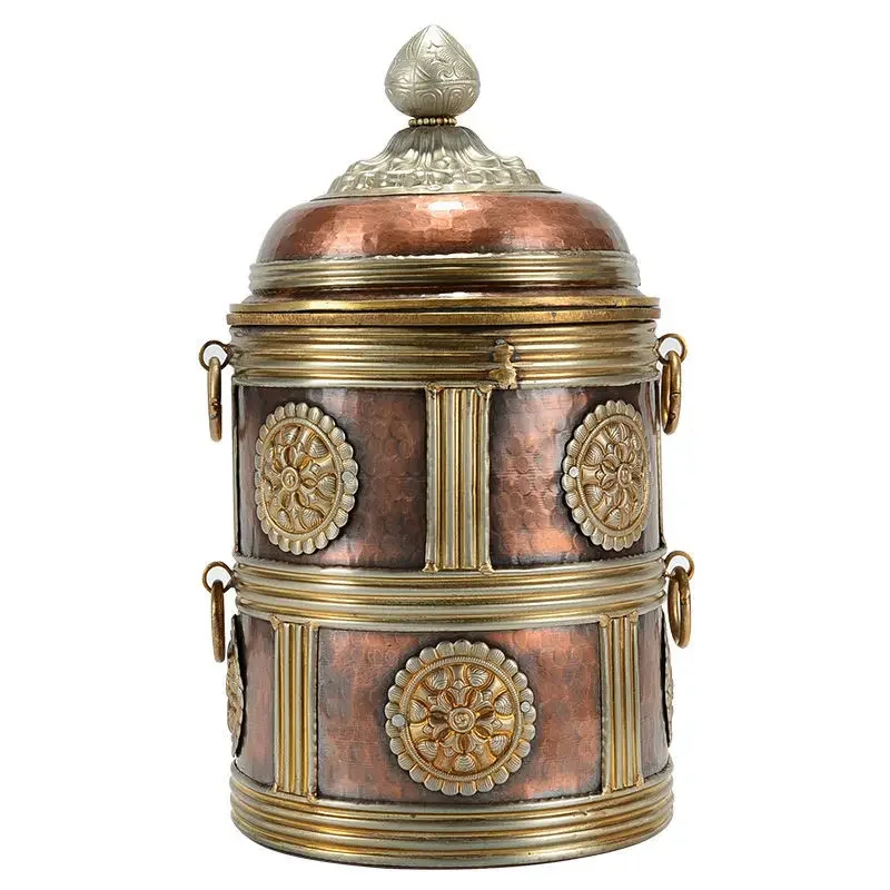 Copper silver milk bucket, retro ghee box, eight auspicious storage jars, home decoration ornaments