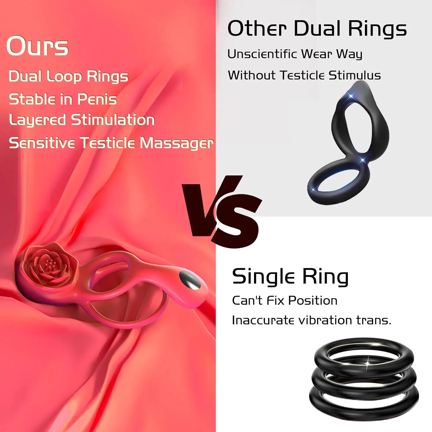 Vibrating Cock Ring with Rose Clitoral Stimulator Testicle Massager, Pleasure Penis Ring Vibrator Couples Adult Sex Toys for Me