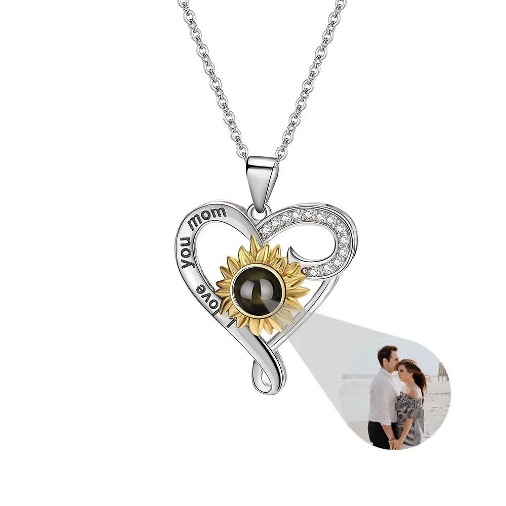 Personalized Customized Photo Cross Sun Flower Heart Pendant Projection Photo Necklace for Women Girls Charm Birthday Jewelry