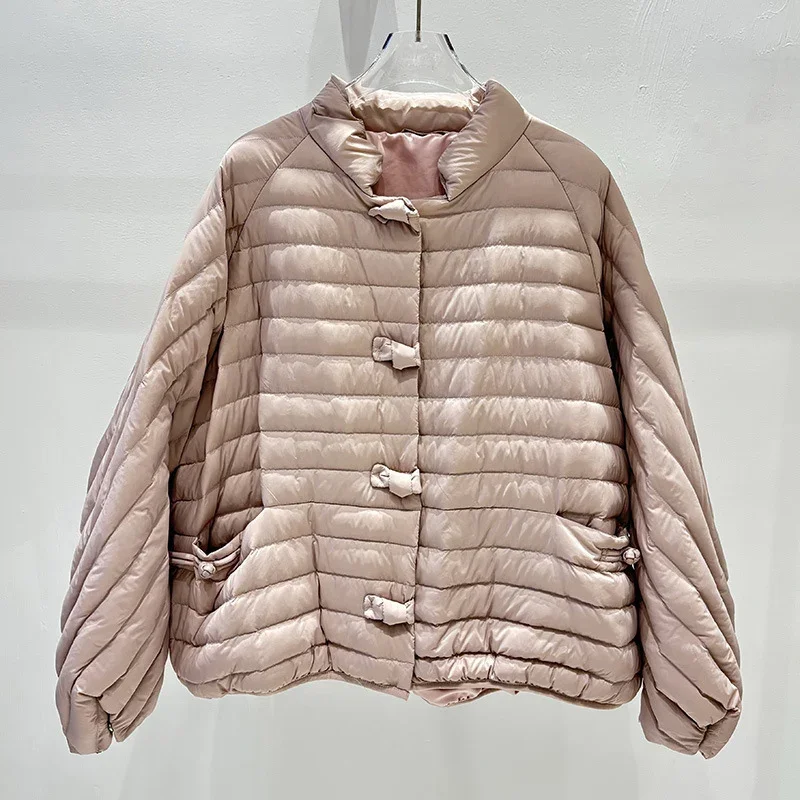 Schinteon Women 90% White Duck Down Jacket Autumn Winter Casual Loose Over Size Warm Outwear Stand Collar Coat High Quality 2024