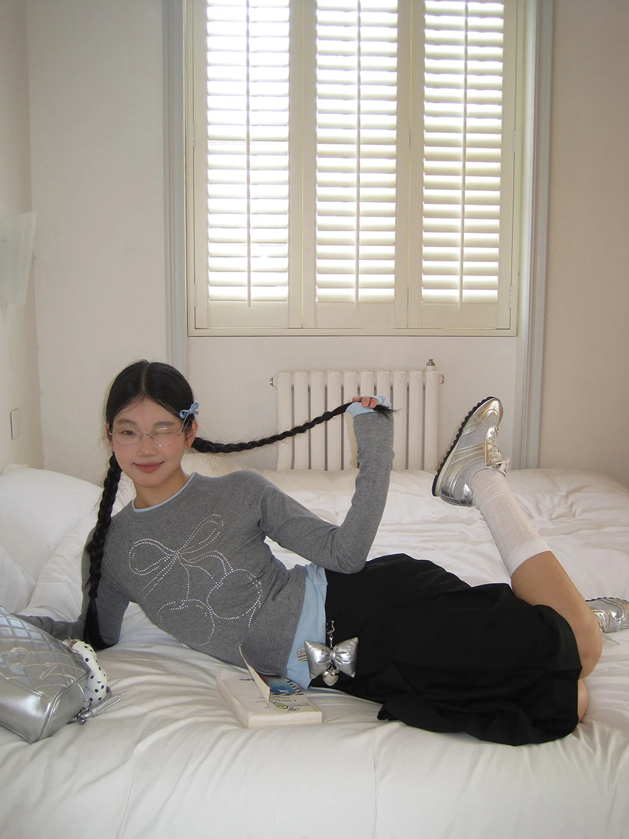 Cseta de Manga Larga con Diseño Adeazante para Mujer, Primavera-Otoño 2025, Nuevo Estilo, Cseta de Dos Piezas Falsa p...