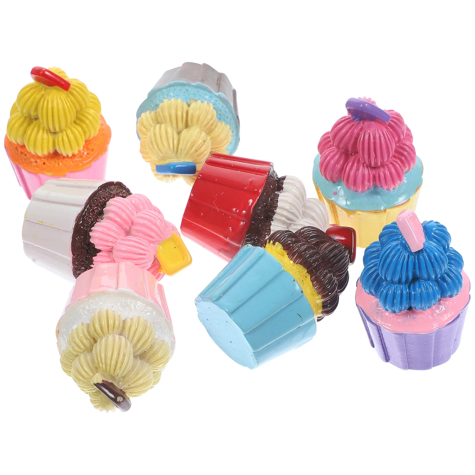 

8pcs Simulation Cupcake Diy Resin Ornament Keychain Pendant Fridge Magnet Crafts Decor Mini Cake Charms Diy Supplies