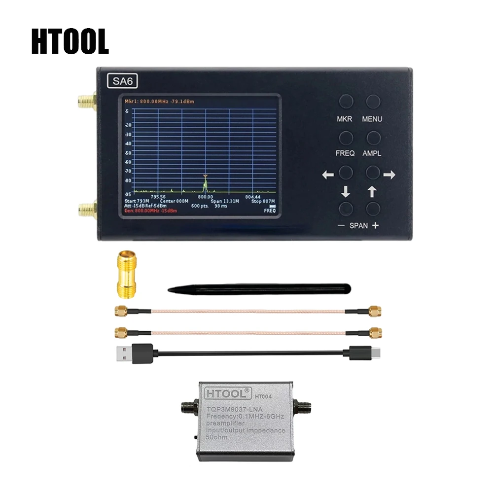 HTOOL SA6 محلل الطيف 6 جيجا هرتز 35 إلى 6200 ميجا هرتز مولد إشارة توفر برنامج الكمبيوتر مكبر صوت أحادي منخفض الضوضاء 100 كيلو-6 جيجا هرتز 20 ديسيبل