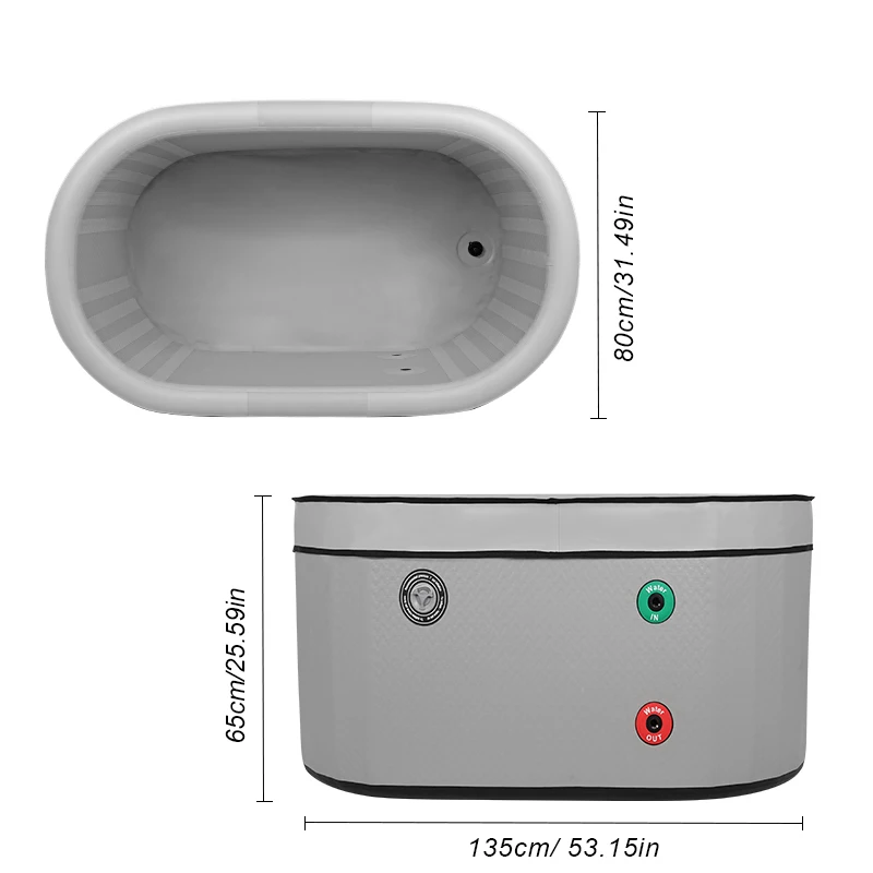 CustomisationLight Gray Ice Bath Tub Sports Fitness Muscle Recovery 105 Gallons 135cm One Person Oval Drop Stitch PVC