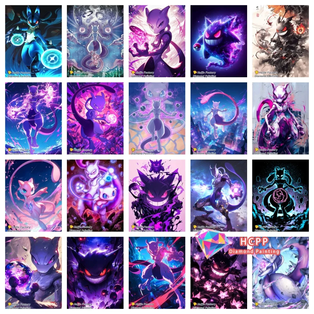 Pikachu Gengar Mewtwo Dark Art Diamond Painting Kit Square Round Diamond 5D DIY Mosaic Handmade Art Exquisite Gift Home Decor
