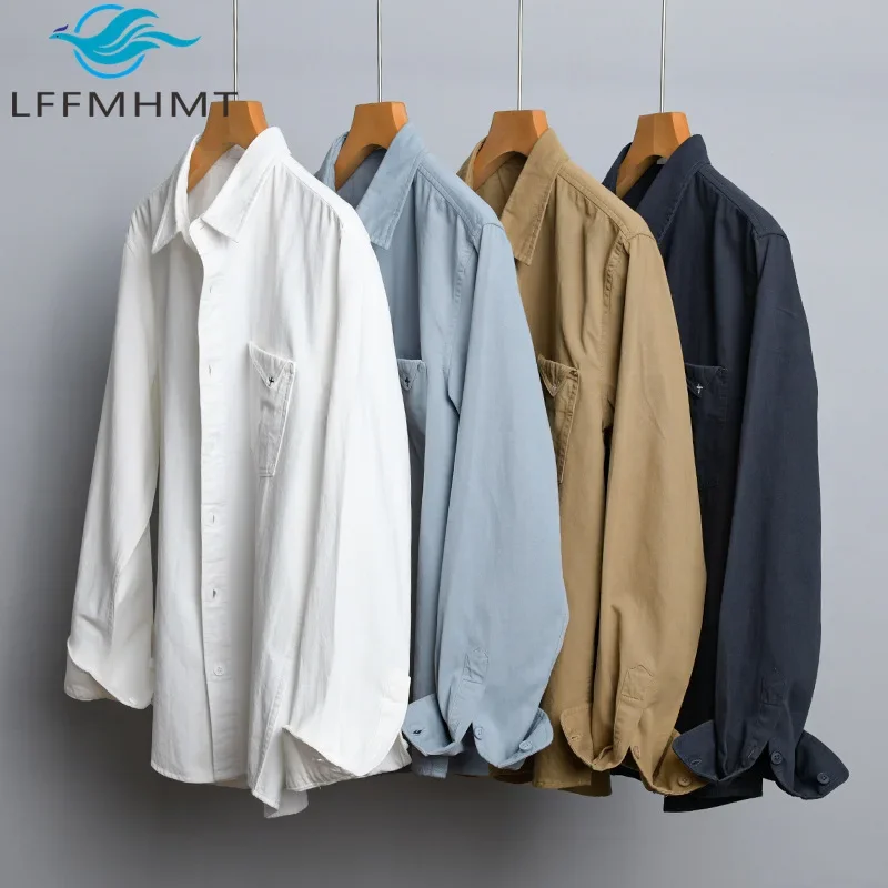 9586 100% Cotton Simple Delicate Long Sleeve Shirt For Men Spring Fall Fashion Solid Color Chic Pocket Simple Classical Blouses
