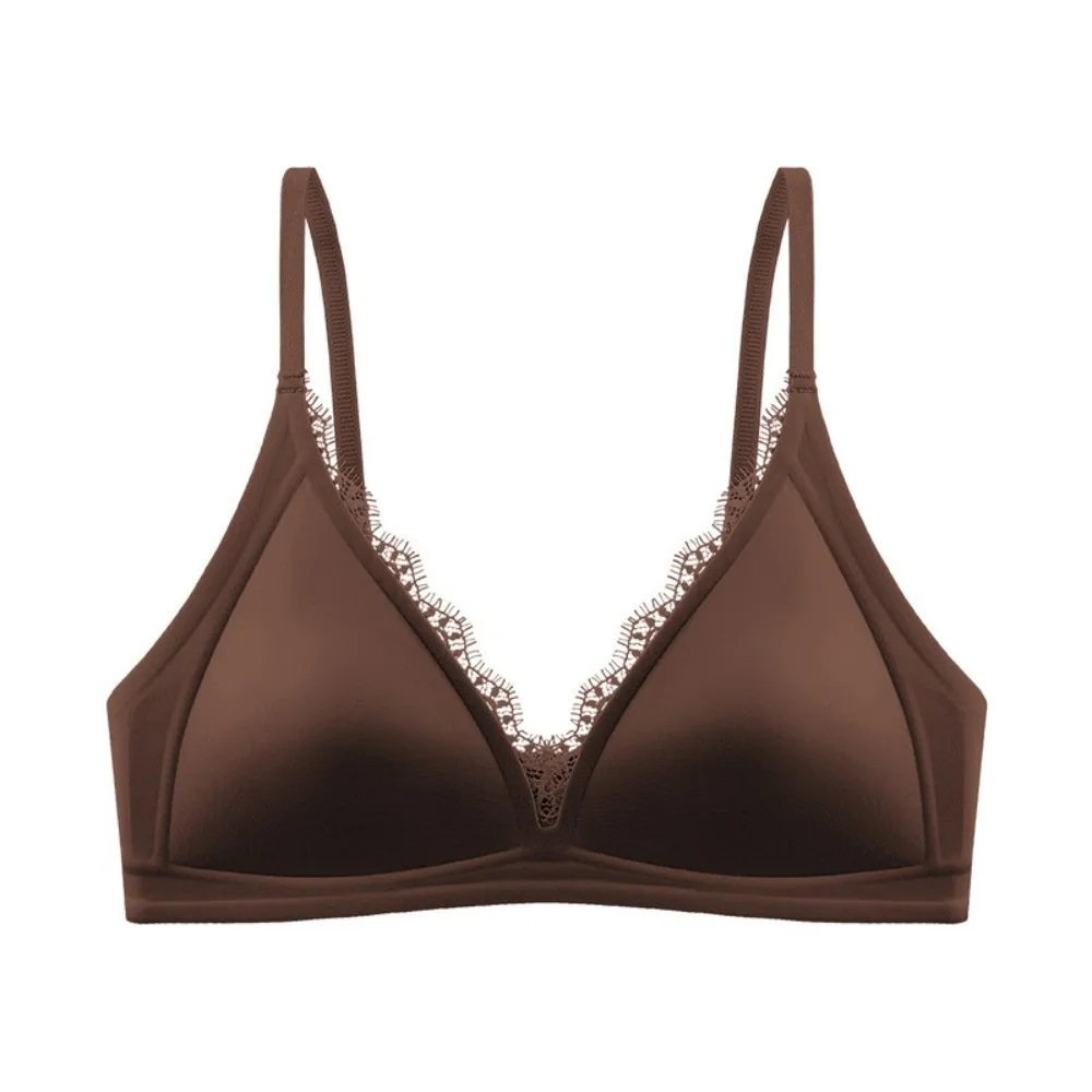 Comfortable Satin Satin Wireless V Bra Solid Color V Lace Neck Satin Lace Brassiere Traceless Lingerie Push Up Underwear Yoga