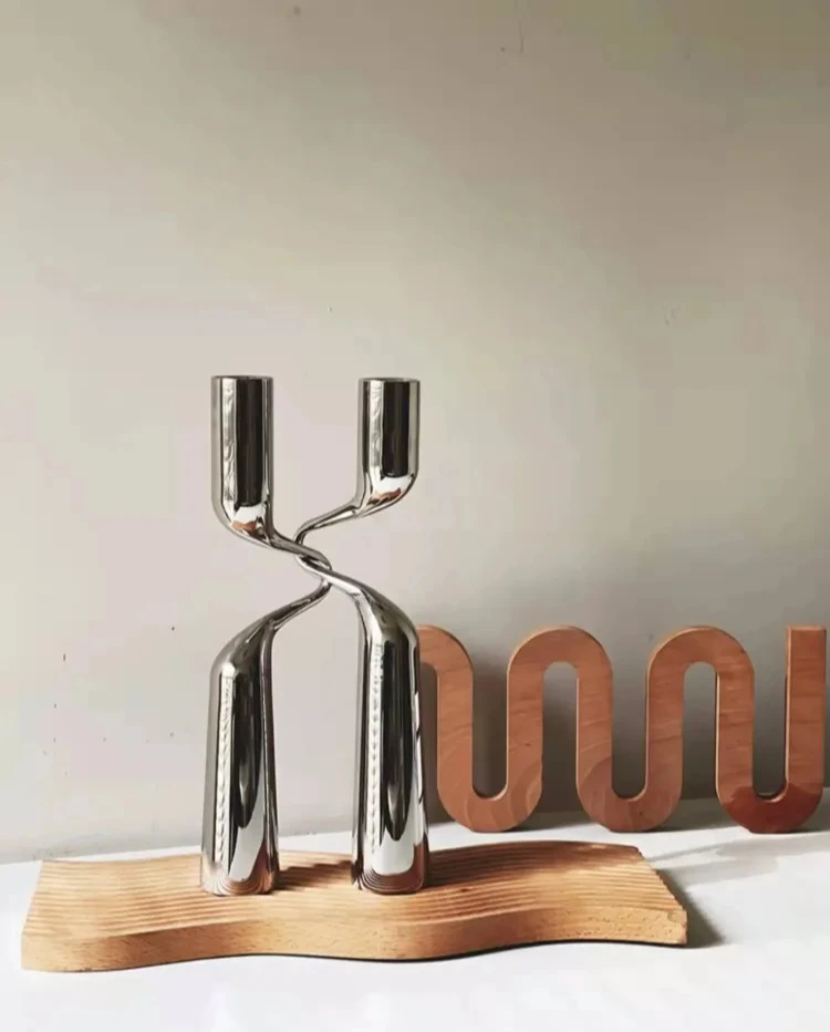 Silver metal double-headed candlestick hereinafter Elabra Luxury center table candlesticks Living room Home decoration Gift