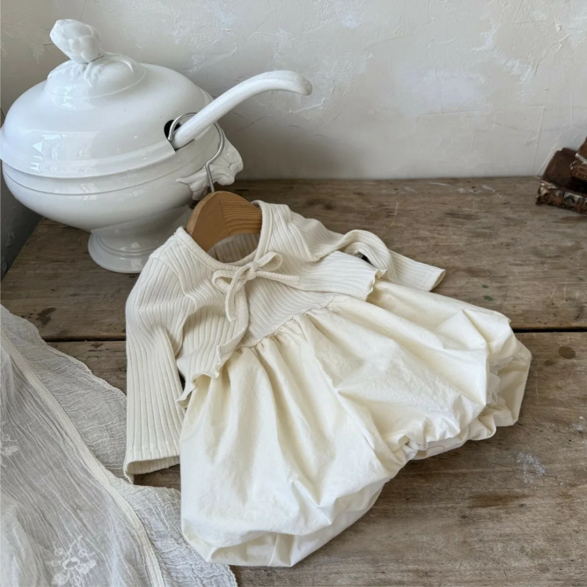 2026 Spring New Baby Long Sleeve Clothes Set Girls Cute Cardigan Coat + Sleeveless Lantern Dress 2pcs Suit Infant Cotton Outfits