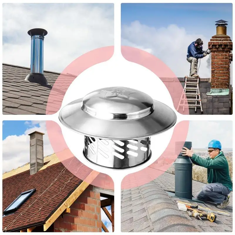 Fireplace Chimney Cover  Stainless Steel Chimney Cap Exterior Wall Air Outlet Roof Pipe Exhaust Hood For Ventilation Ducts