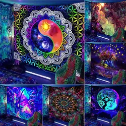 Tapeçaria fluorescente hippie resposta uv psicodélica parede pendurado estilo boho decoração de casa