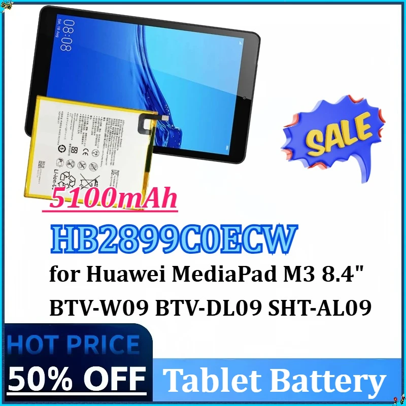 

HB2899C0ECW 5100mAh NEW Tablet Battery for Huawei MediaPad M3 8.4" BTV-W09 BTV-DL09 SHT-AL09 SHT-W09 High-Capacity Replacement