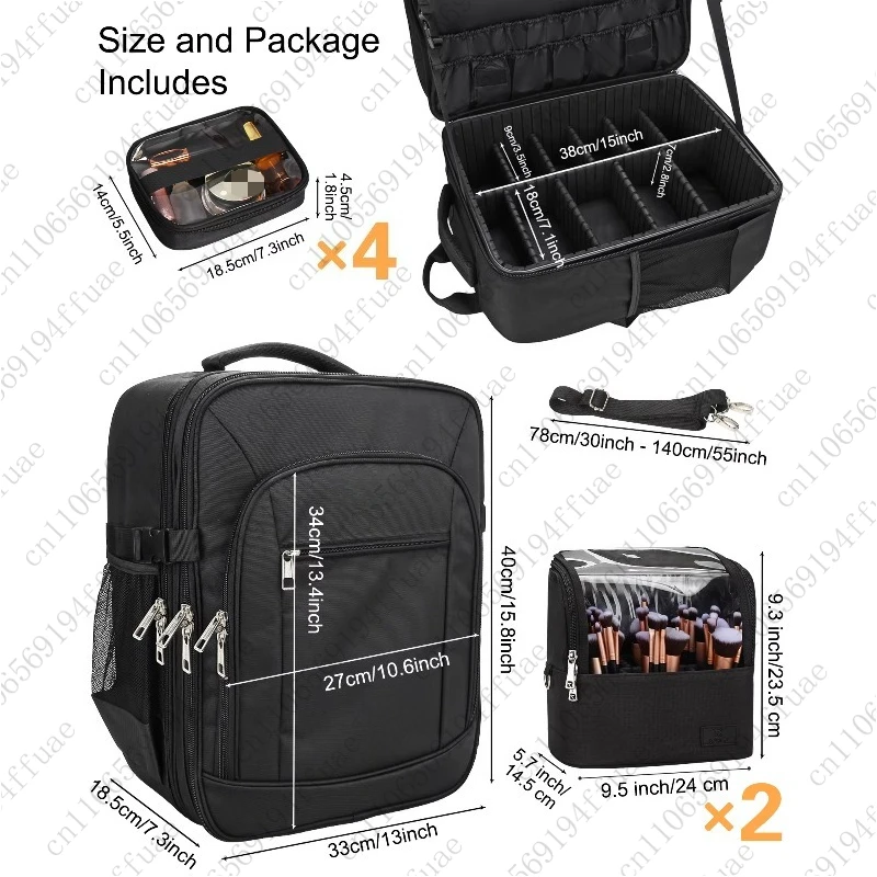 Double-Layer Makeup Backpack Extra Large 4-Pocket Cosmetic Bag with 2 Brush Pockets Travel Storage Organizer Artist Bag