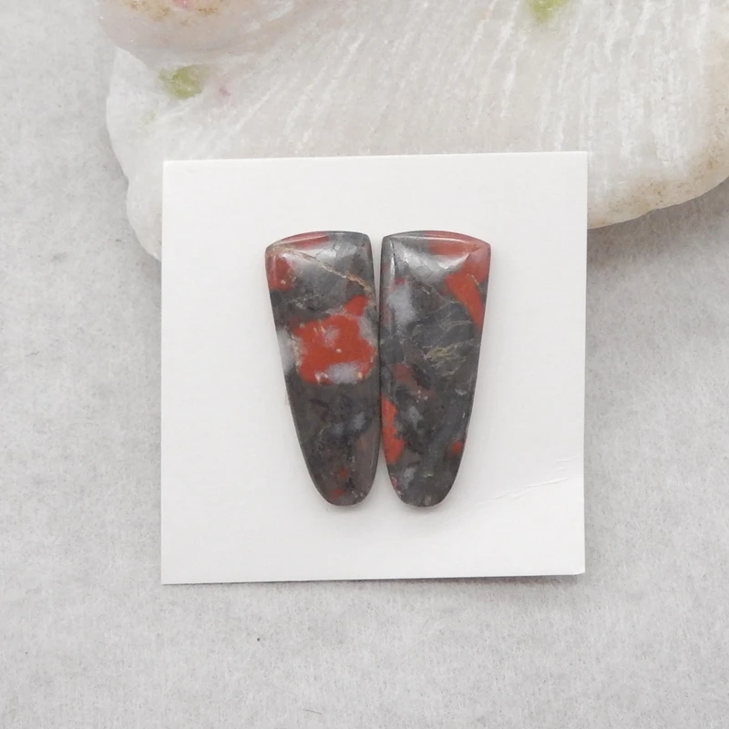 

Natural Stone African Red Jasper Cabochon Pair Unique Women's Fashion Jewelry Style Nugget Earrings Beads 26x10x4mm 3.6g