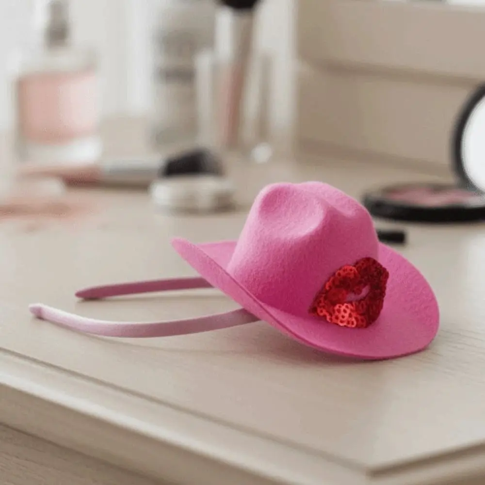 

Повязка для волос на День святого Валентина из фетра с пластиковыми блестками, розовая, в стиле ковбойской шляпы, красная, с принтом губ, блестящая, для вечеринок