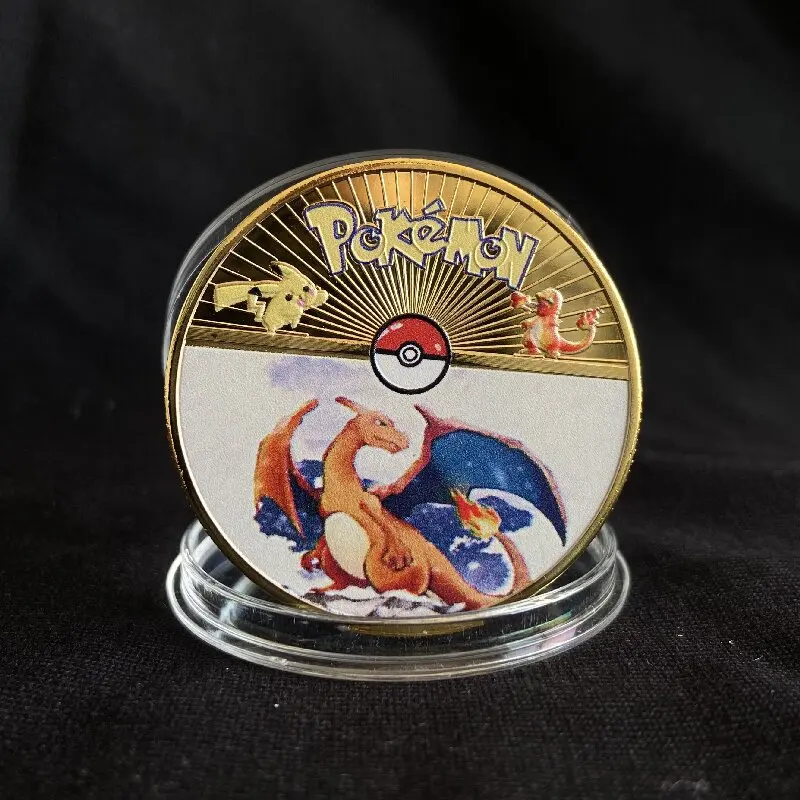 Pokemon Anime Gold Plated Gold Coin Game Commemorative Coin Pikachu Mewtwo Charizard Gold Coin Game Collection Childrens Gift