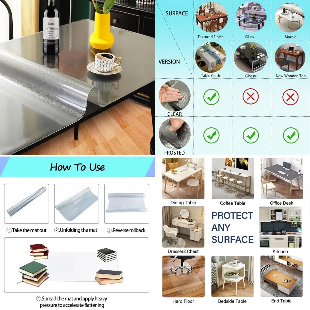 

Kase rosted PVC Table Cover Protector 36X72Inch, 2mm Thick Plastic Table Cover Rec,Clear Table Protector,Desk Protector Mat or K