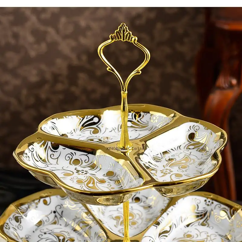 Imagem -03 - European Ceramic Gold Inlaid Double Fruit Plate Snack Cake Candy Tableware Sobremesa Decorativa Display Tray