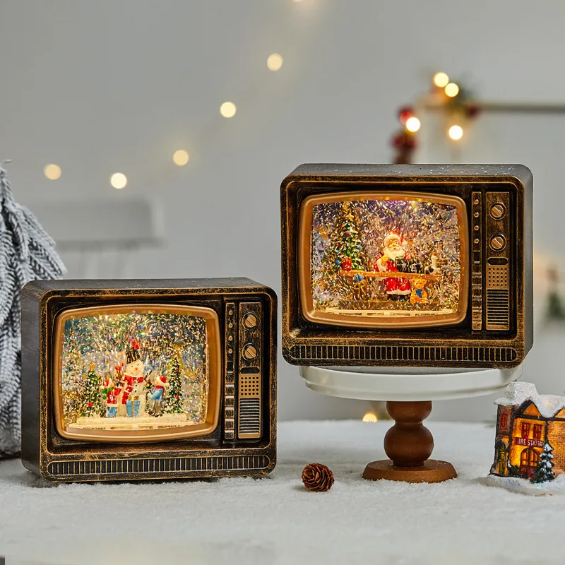 Christmas Desktop Creative Retro TV Ornament Holiday Dress Snow Water Music Light Atmosphere Layout