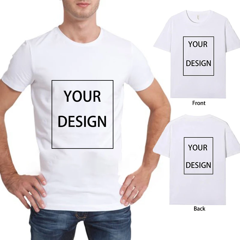 Customized White T-shirts For Men Front Back Print Your Own Logo Personalized Gifts Men T-shirt Round Neck Short Sleeve Male Top