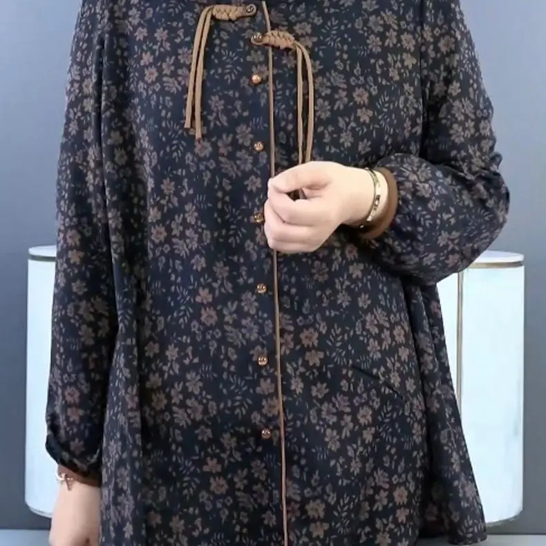 

Новая легкая шифоновая рубашка в китайском стиле с цветочным принтом, весенне-летняя новая рубашка большого размера для мам, тонкий топ