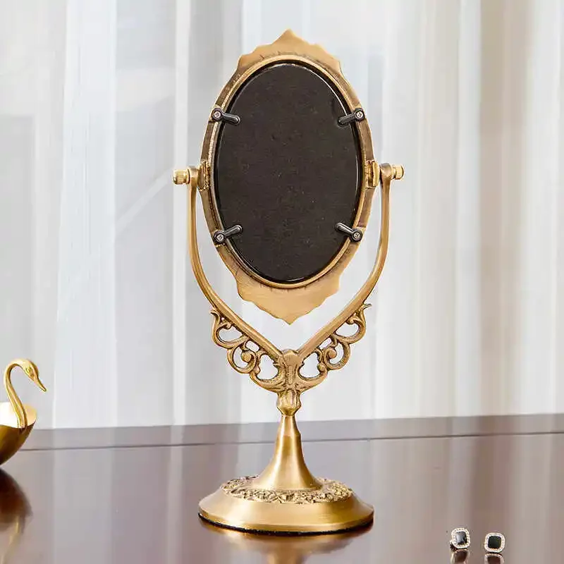 Limited Offer NEW Dresser Retro Bronze Mirror Arc Vanity Mirror Study Hotel Cafe Home Decoration Ornament