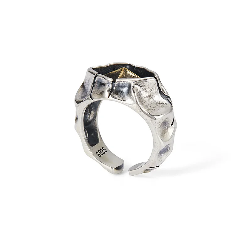 Anillo de Plata de Ley 925 para hombre, sortija con diseño de estrella clásica, piedra de grieta, joyería de talla abierta, a la moda