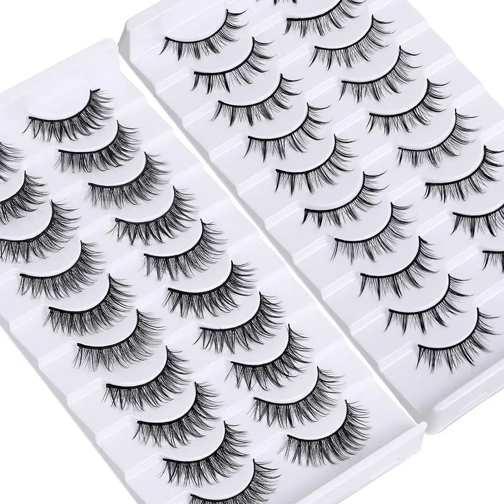 10 Pairs Natural Look False Eyelashes Wispy Volume Manga Lashes 3D Fake Eyelashes