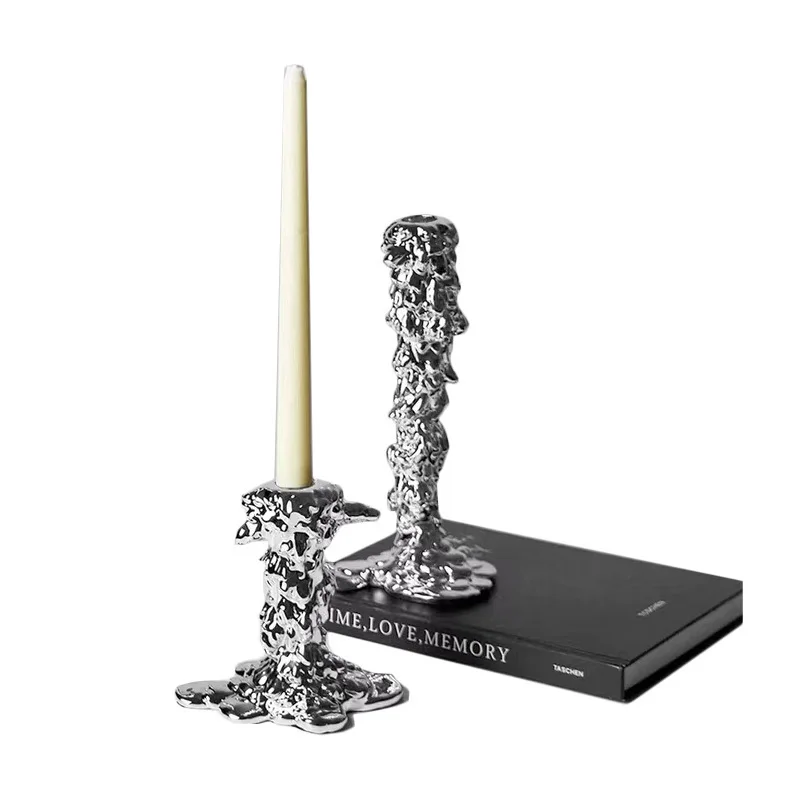 DSA electroplated silver candlestick modern minimalist model room light luxury abstract geometric ornament desktop creativity
