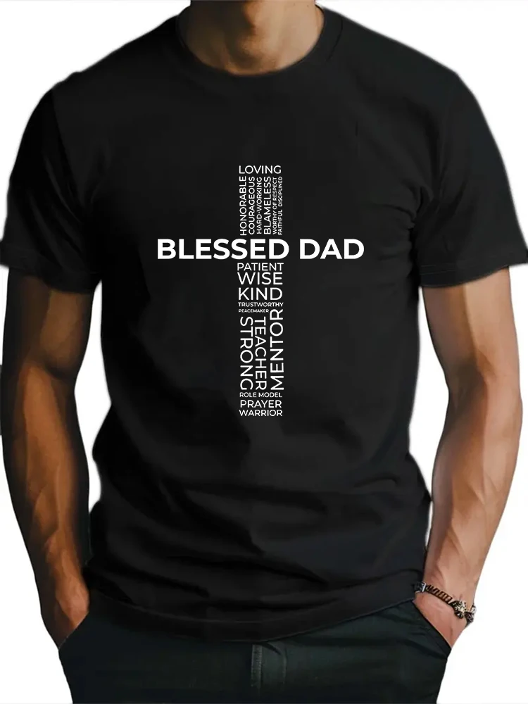 Men\'s Christian Blessing Dad Cross Father\'s Day Shirt Men\'s T-shirt  Man Tops New Men T shirt  Print Tee Tops Fashion Clothing