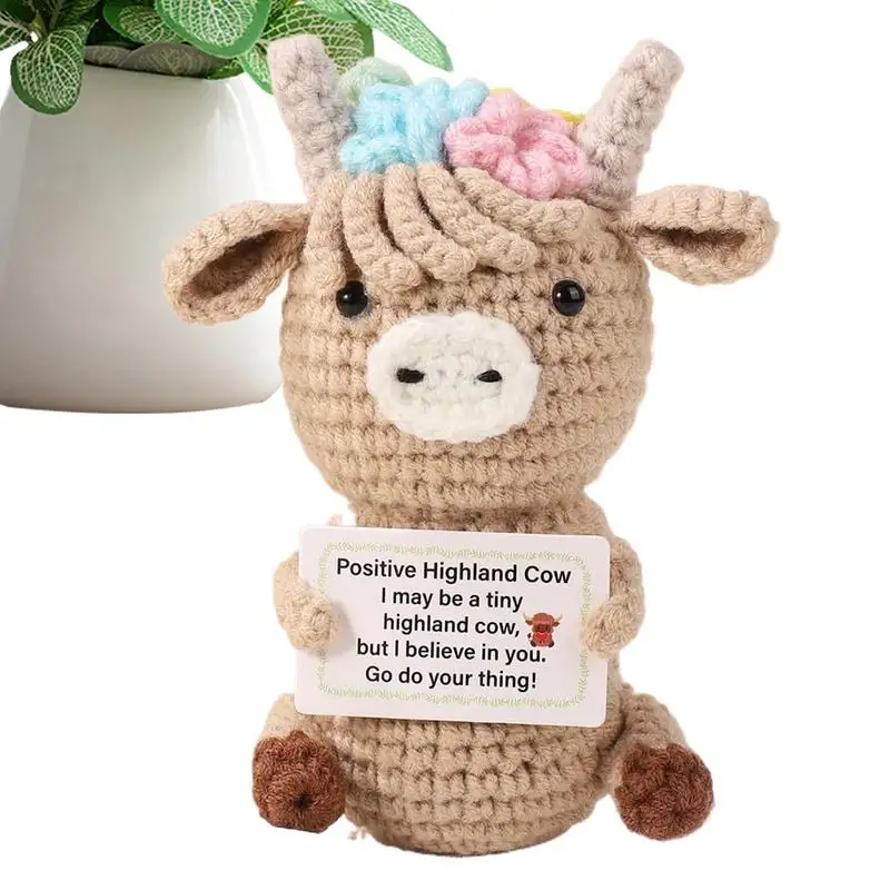 Animali positivi all'uncinetto Multipurpose Mucca delle Highlands Crochet Supporto emotivo Mucca Piccola bambola all'uncinetto positiva decorativa