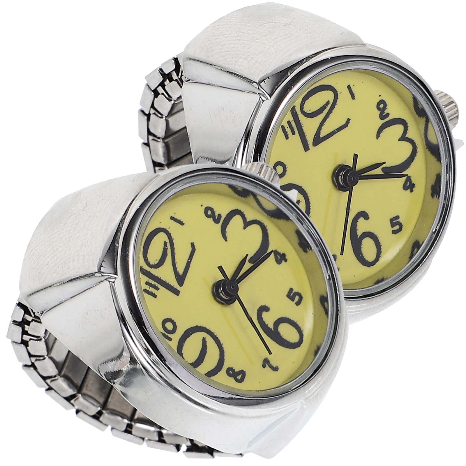 2pcs Finger Wear Quartz Watches Creative Ring Watches Mini Time Display Accessories for Women Men (Yellow)