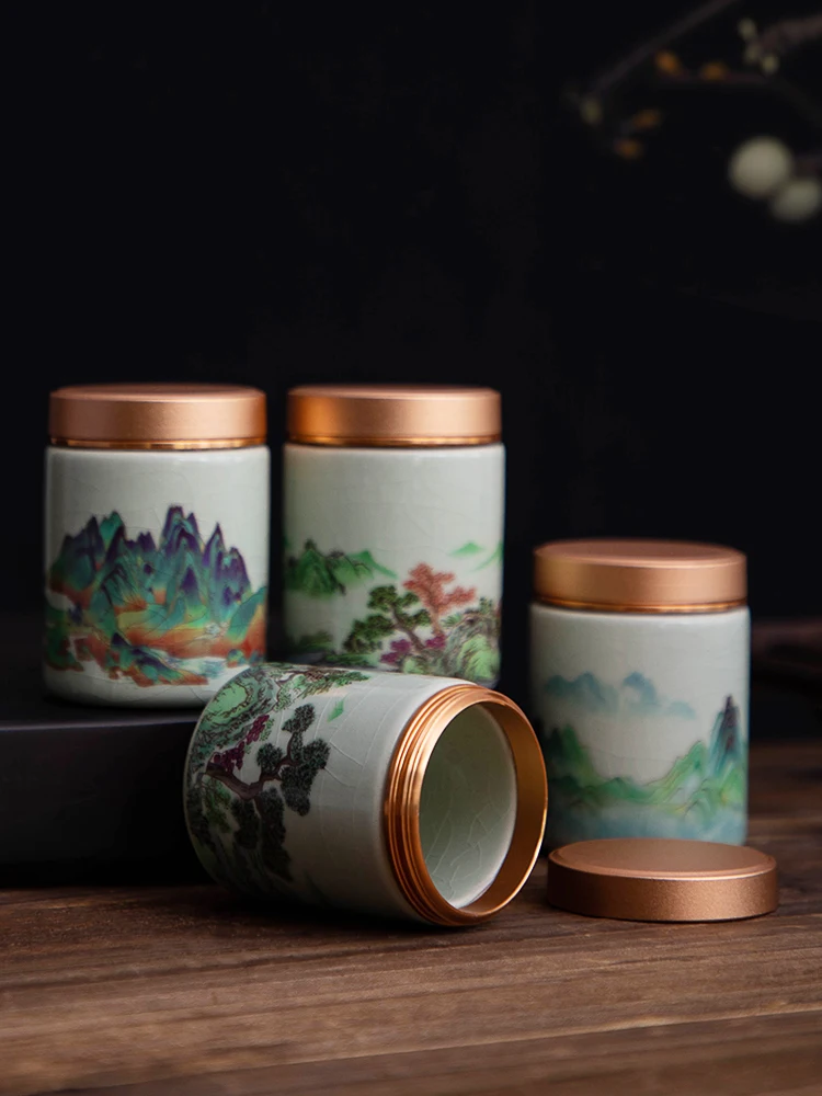 Porcelain Tea Caddy From Ge Kiln with Ceramic Storage Handmade Ceramic Tea Caddy with Metal Lid Tea Box Organizer Tea Jar